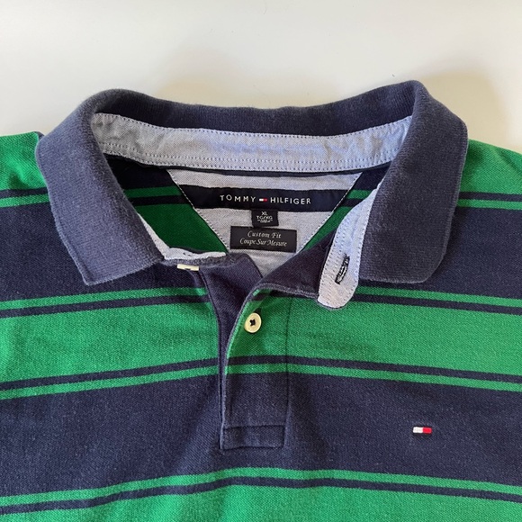 Tommy Hilfiger Green and Blue Striped Polo Shirt Men’s XL - Picture 3 of 10